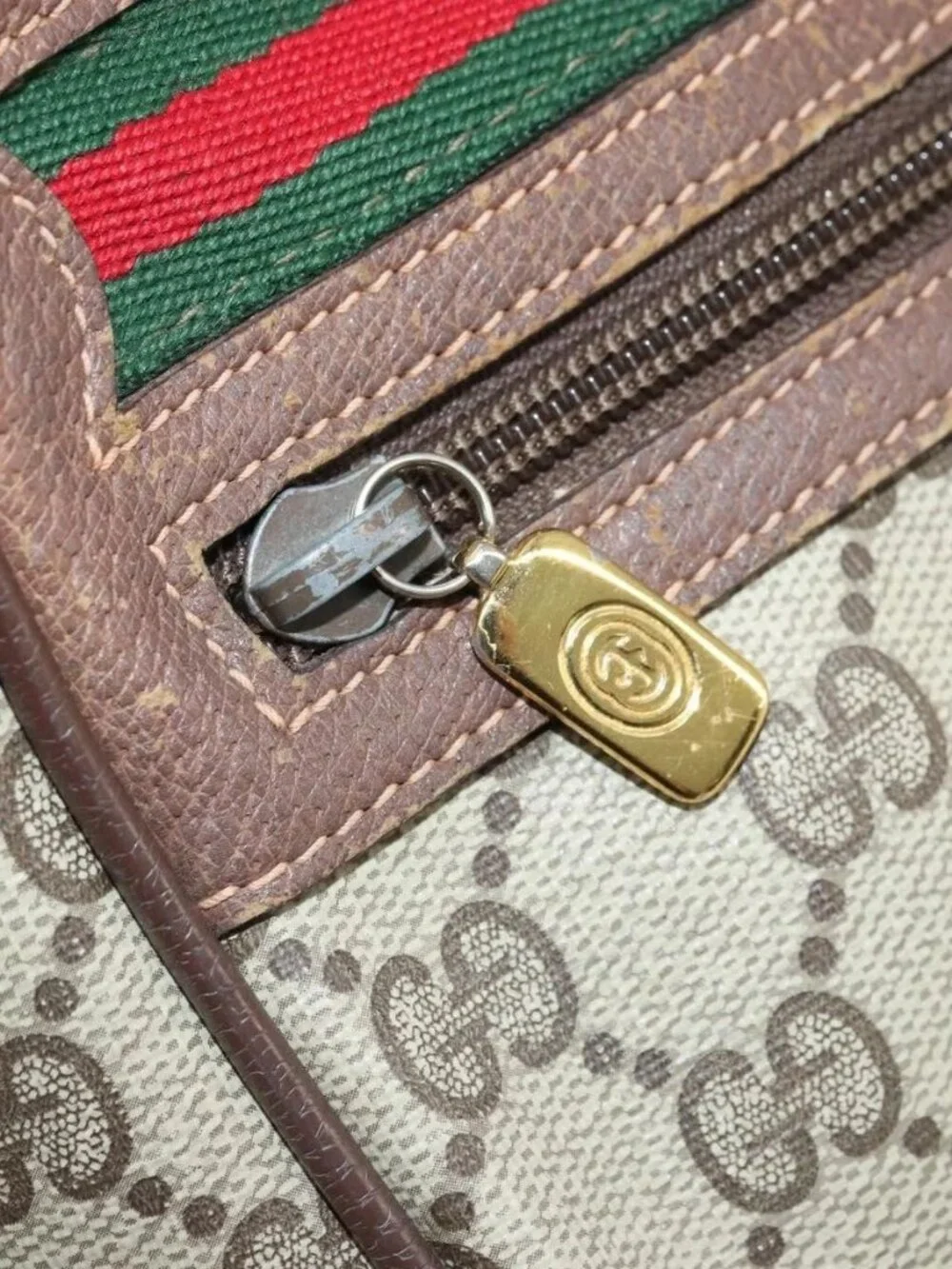 GUCCI GG Supreme Web Sherry Line Bag PVC Beige Gold 56 02 087 Auth BA12158